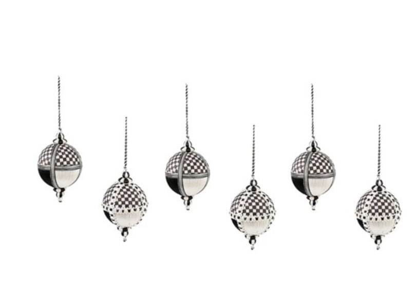 MacKenzie Childs courtly patchwork fabric ball ornaments, set of 6