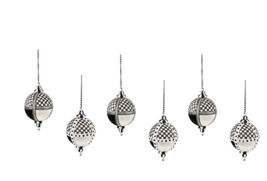 MacKenzie Childs courtly patchwork fabric ball ornaments, set of 6