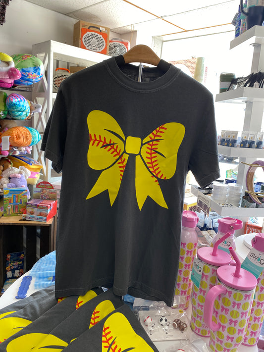 Coquette softball bow tee