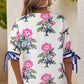 Ldc Floral Colorblock Stripe Knot Bubble Sleeve Blouse