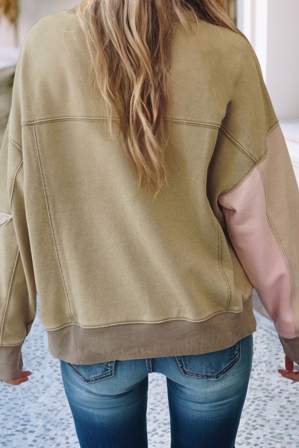 LDC Contrast Star Patchwork Exposed Seam Shoulder Sweatshirt