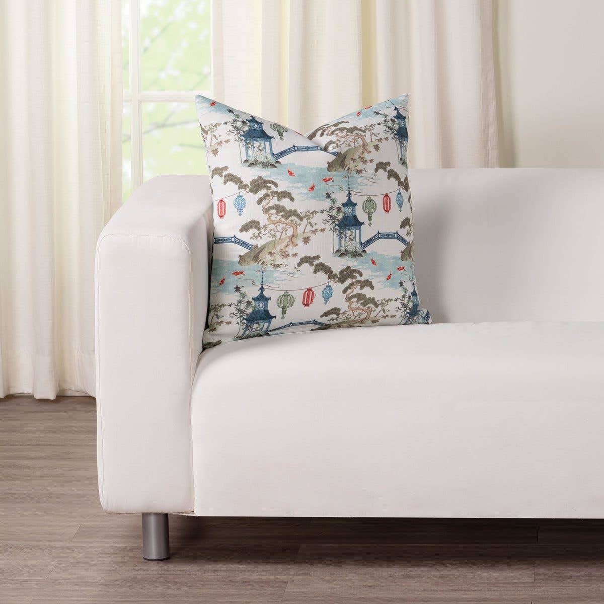 Pearl Tranquil Pagoda Print Throw Pillow