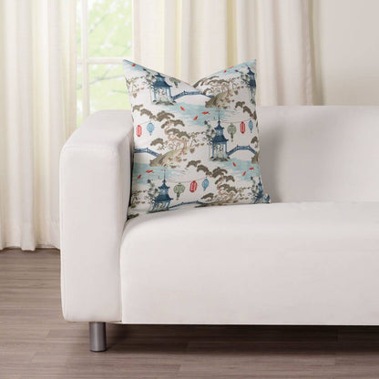 Pearl Tranquil Pagoda Print Throw Pillow