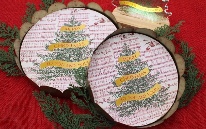 Trees on Music Scalloped Metal Trays