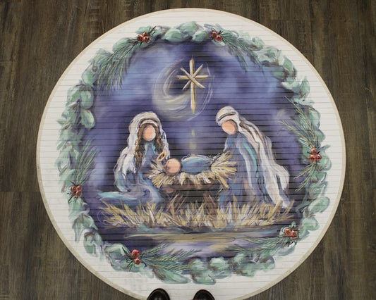 Round bamboo mat holy family midnight sky