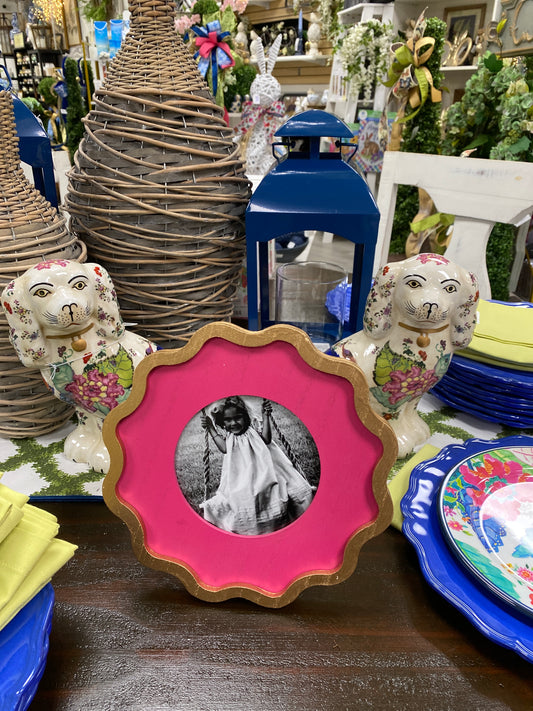 Wood Scalloped Picture Frame Fuchsia and Gold