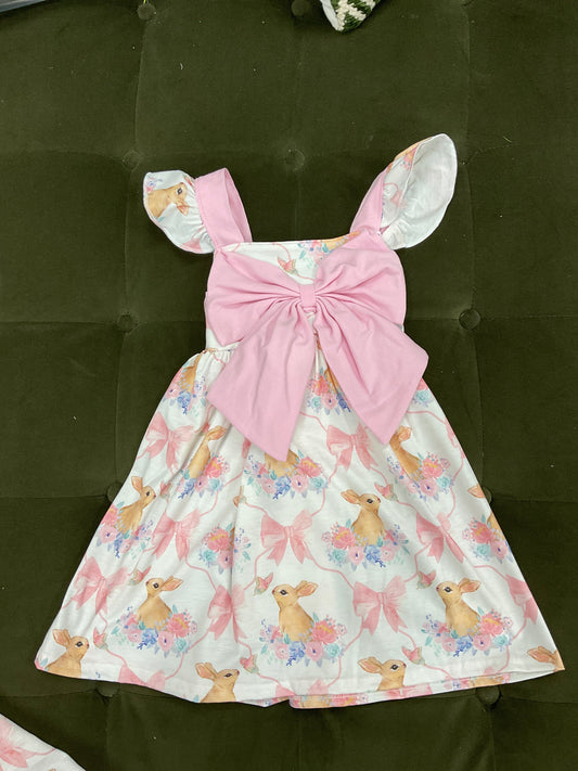 Pink Easter bunny bow girl dress
