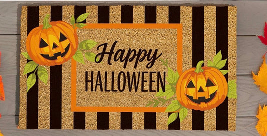 Happy Halloween Striped Jack O' Lanterns Coir Mat