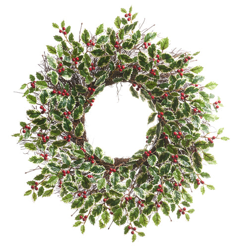 Variegated holly and berry wreath