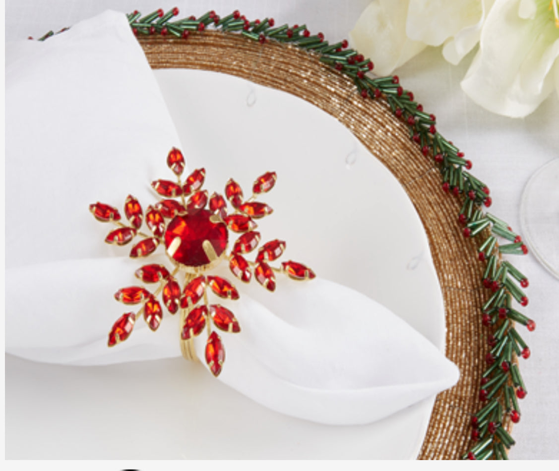 Beaded red snowflake napkin ring