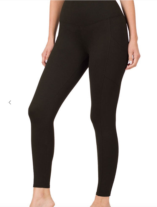 Brushed Microfiber Full Length Leggings inBlack
