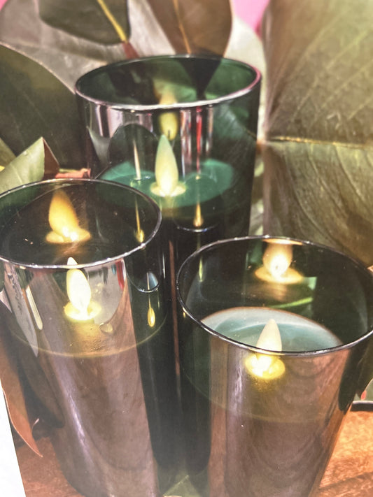 Green glass led candles set of 3 or singles