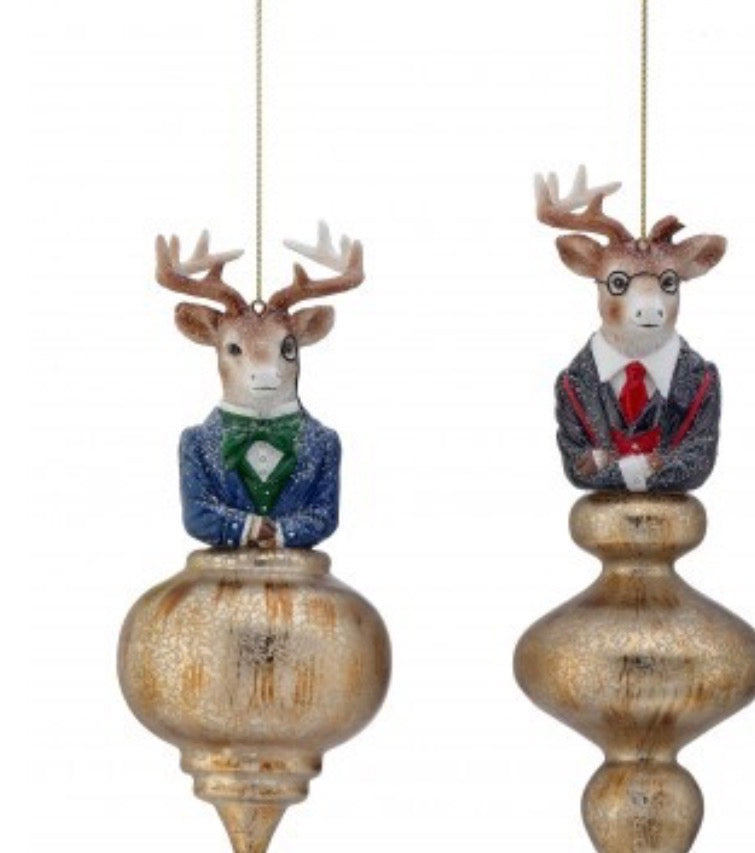9" GLASS GENTLEMEN DEER ORNAMENT