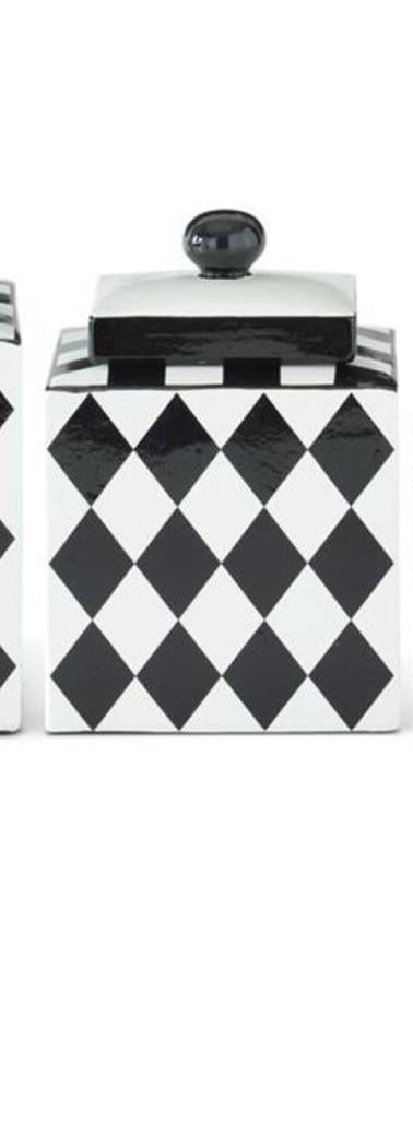 Square Black & White Harlequin Lidded Containers