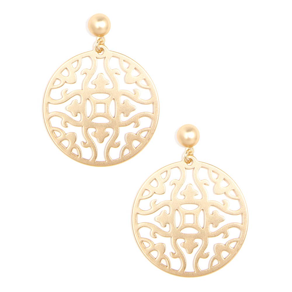 Matte Gold Emblem Charm Drop Earring