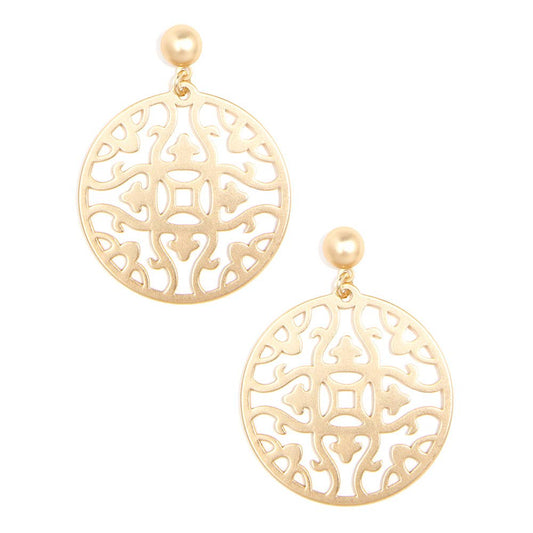 Matte Gold Emblem Charm Drop Earring