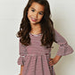 Kids Fall Winter Maroon Stripe Ruffle Sleeve Shirt Blouse