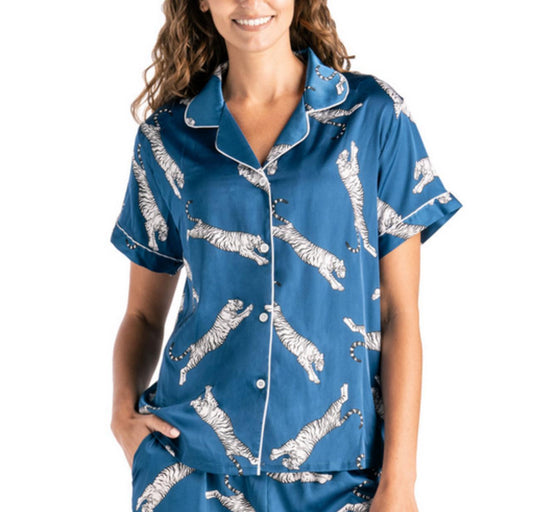 Sleep Easy Tiger Satin Pajama Top