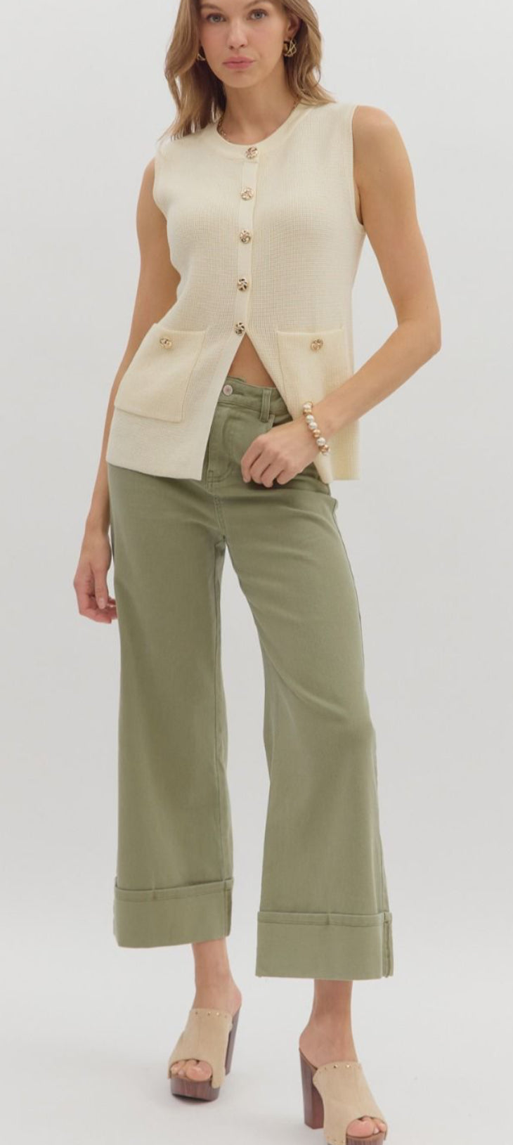Mid rise ankle length pant -olive