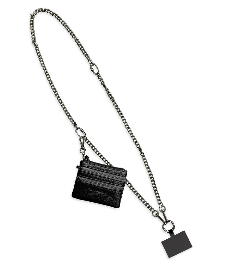 Clip and go crossbody chain with zippered pouch