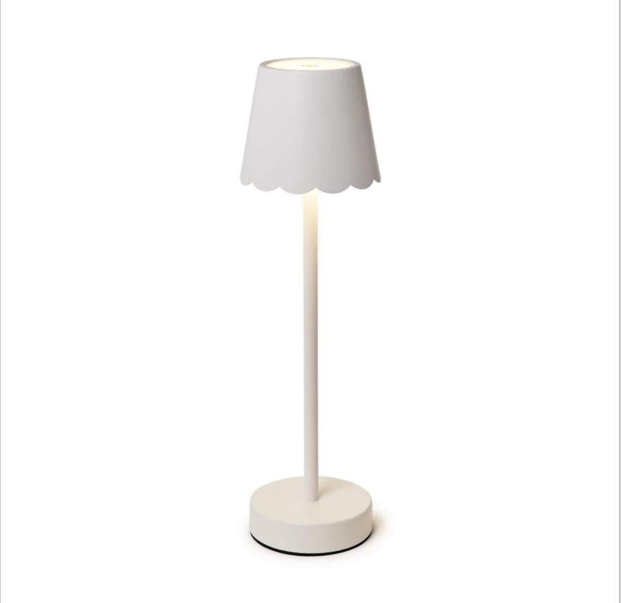 White LED Portable Cordless Table Lamp with Scalloped Edge Shade in Gift Box