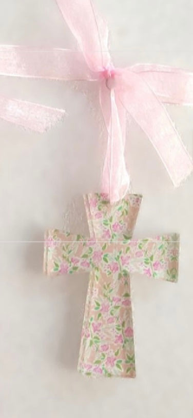 Floral Cutout Acrylic Cross Ornament