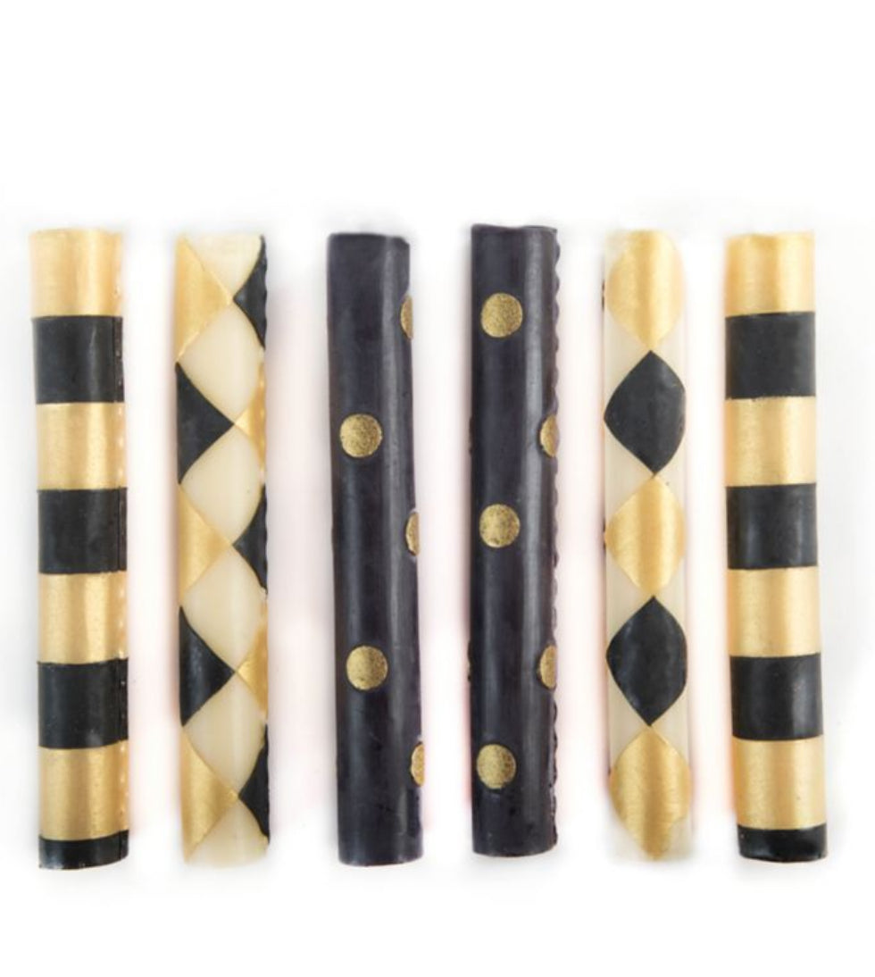 mini black & gold dinner candles, set of 6