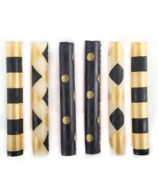 mini black & gold dinner candles, set of 6