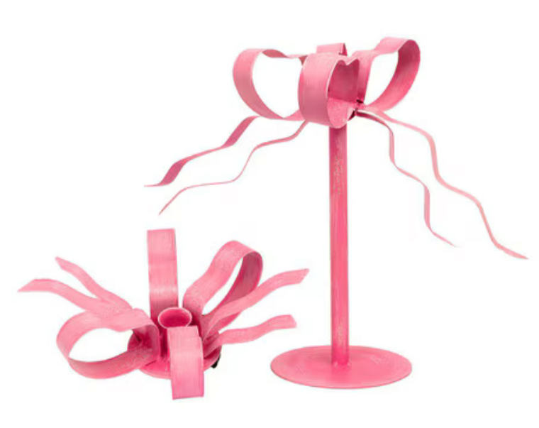 Pink Fanciful Ribbon Taper Candle Holder