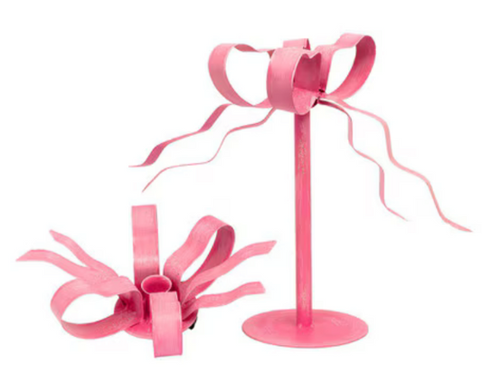 Pink Fanciful Ribbon Taper Candle Holder