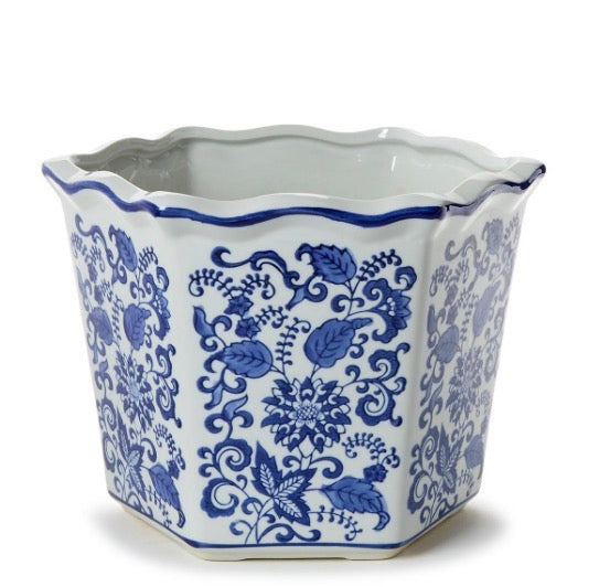 Hand-Painted Blue and White Floral Planters