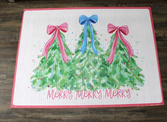 47x35" Bamboo Mat, Merry Merry Merry Christmas Trees
