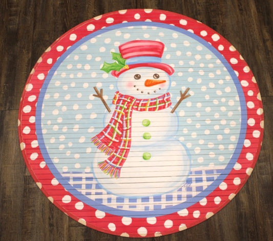 35" Round Bamboo Mat, Colorful Snowman