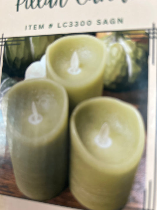 Wax pillar flameless sage green candles