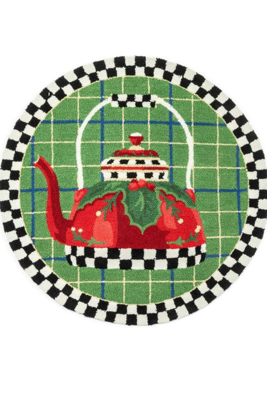 holiday tea kettle 3' round rug