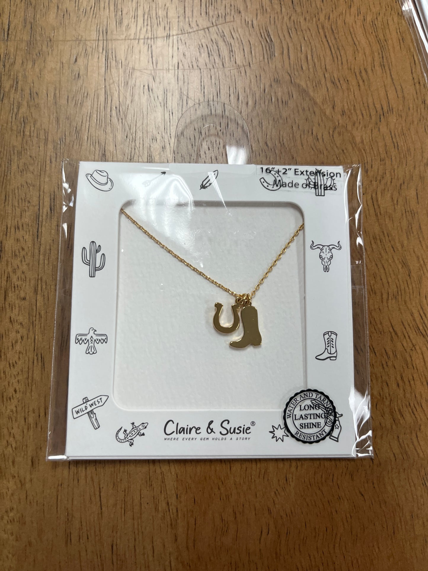 Cowboy boot and horseshoe necklace