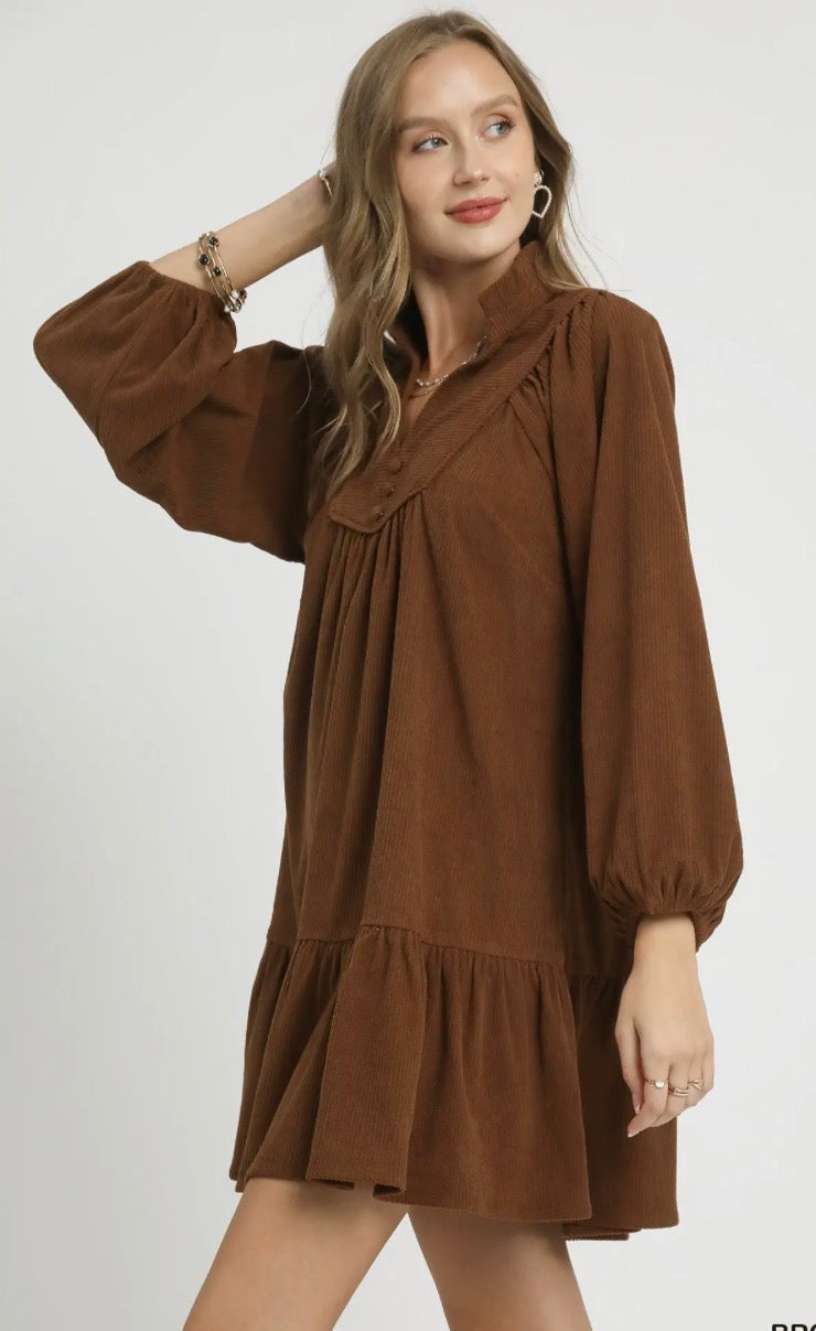 Corduroy Tiered Babydoll Dress