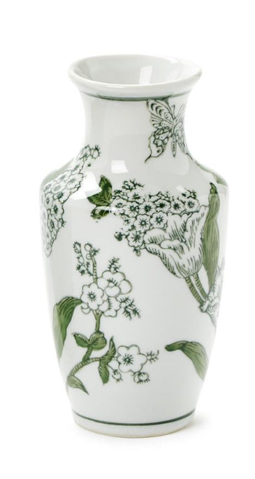 Primrose and Lotus Hand-Painted Green and White Chinoiserie Vases