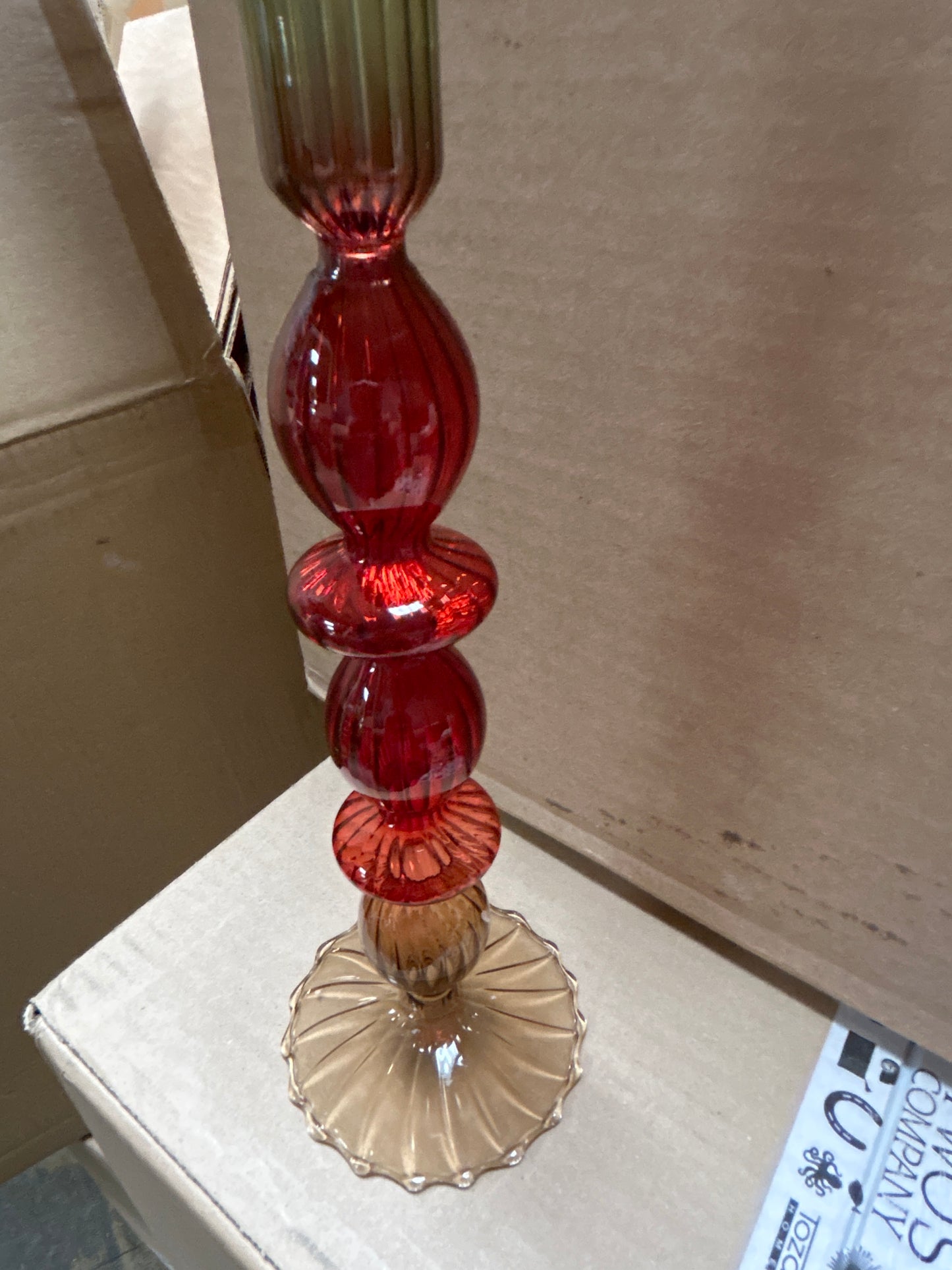 Holiday Ombre Hand-Blown Glass Candlesticks