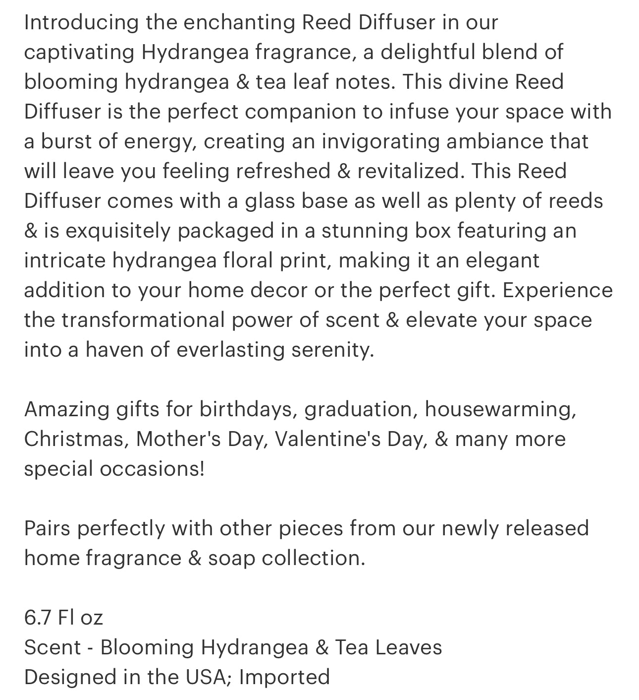 Reed Diffuser -Hydrangea