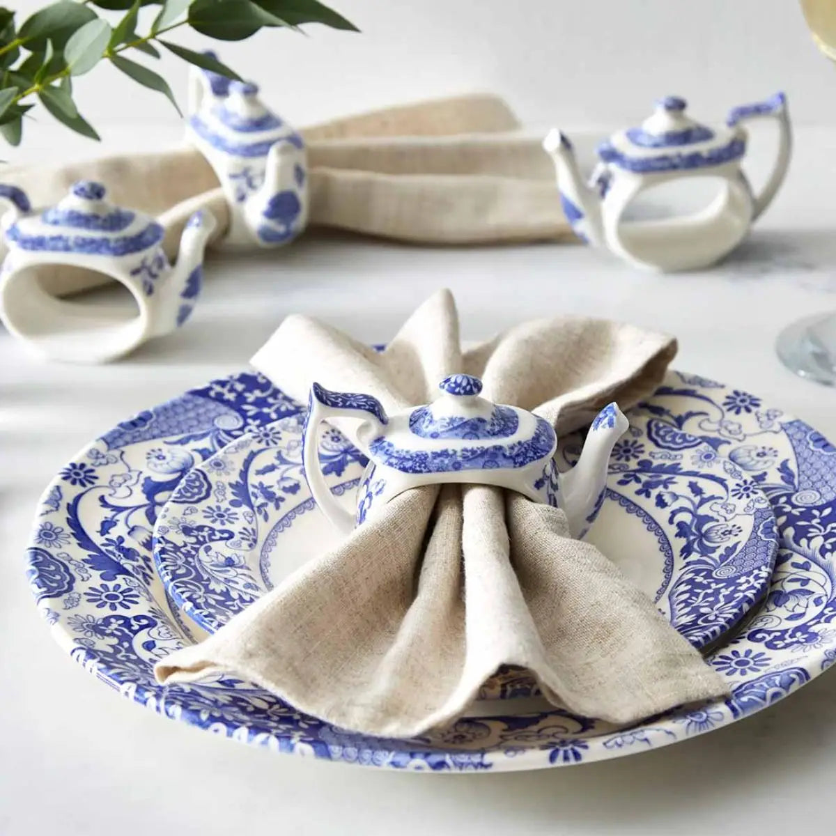 Blue Italian Spode  set of four teapot napkins ring