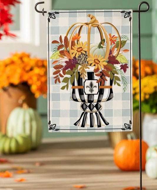 Courtly Check Fall Floral Burlap Garden Flag
