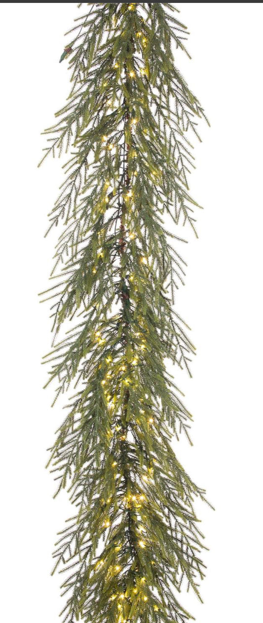 6' X 18" NEEDLE PINE GARLAND 150 LED GEO LIGHTS 100 TIPS