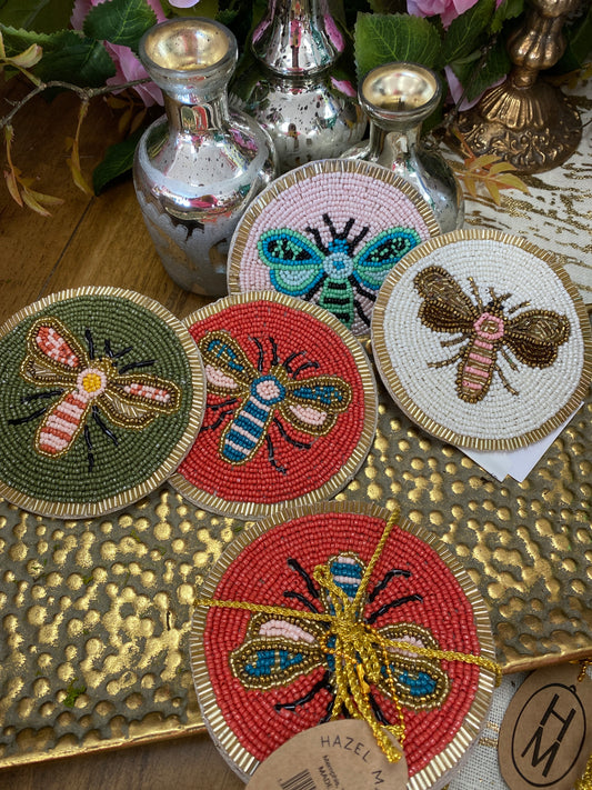 Round beaded glass coasters