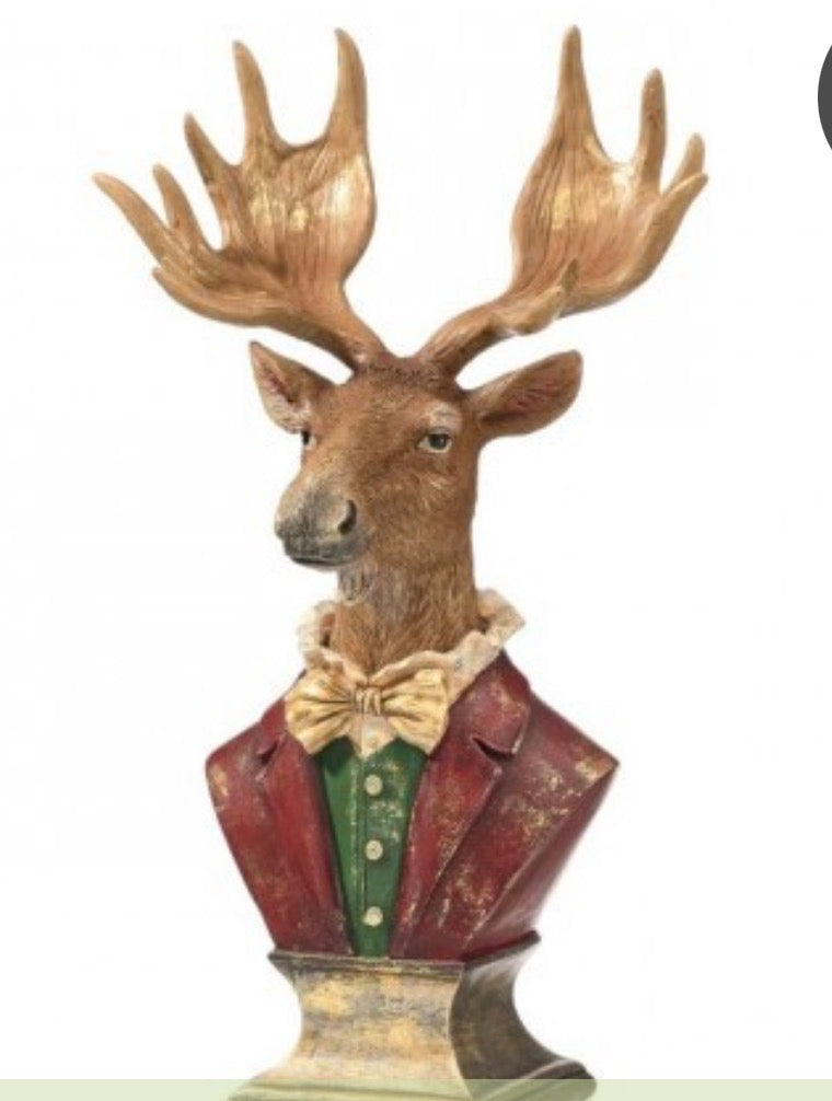 14" RESIN MOOSE BUST ON PEDESTAL