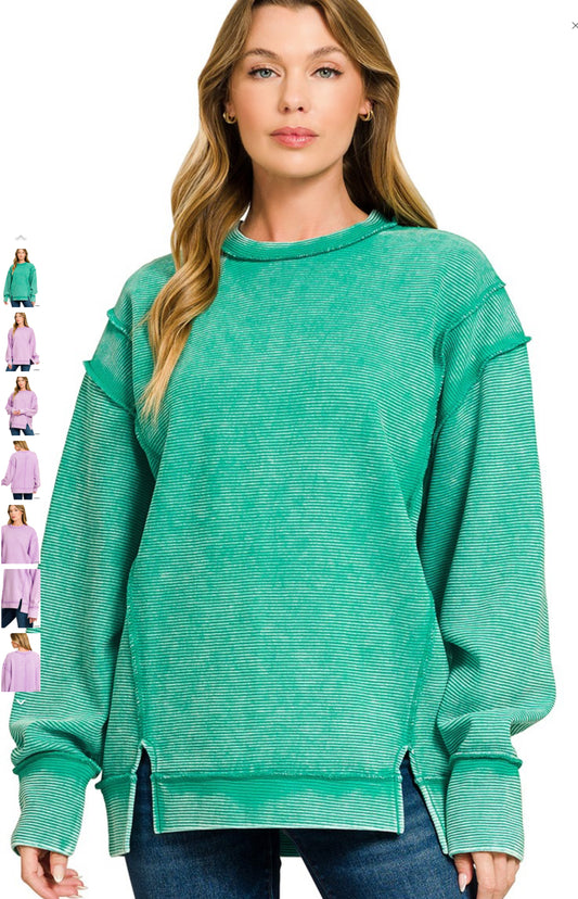 Acid Washed Double Ribbed Exposed-seam Pullover