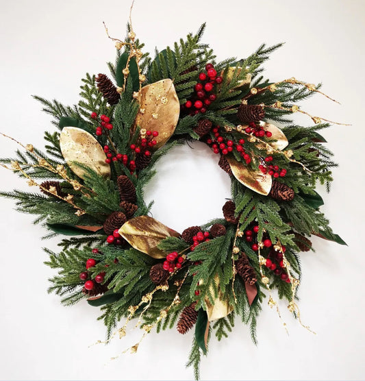 Gold magnolia wreath