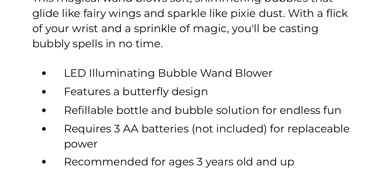 Fairy Butterfly LED Illuminating Bubble Wand Blower with Refillable Bottle and Solution in Gift Box (requires 3 AA batteries, not included, replaceable) - Plastic/Bubble Solution