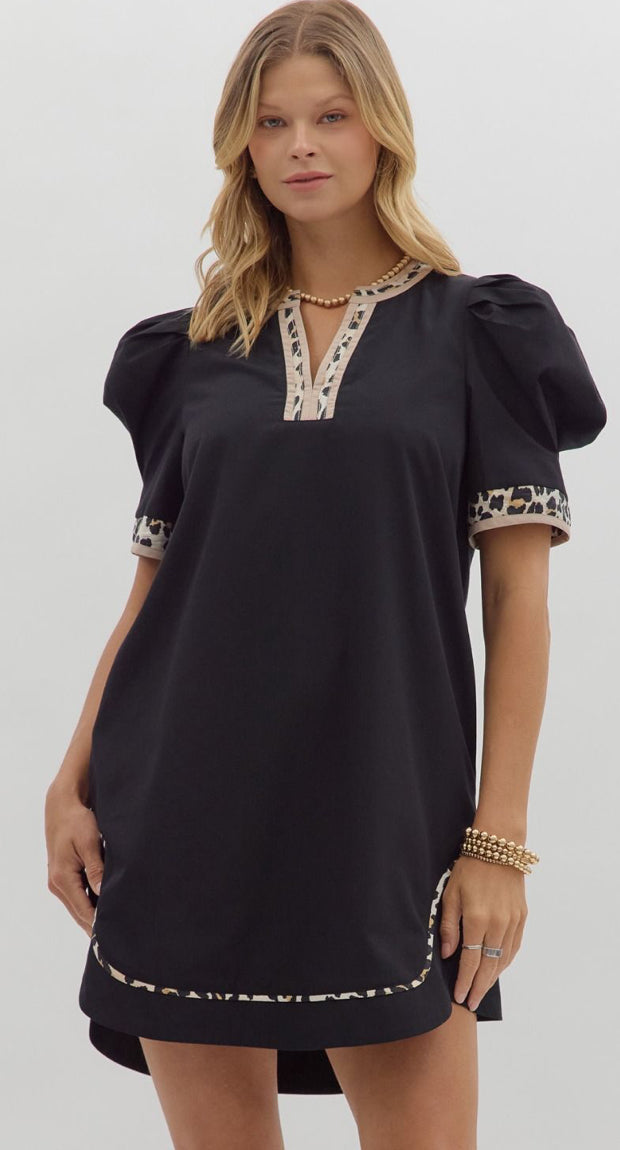 Solid pleated short puff sleeve mini dress