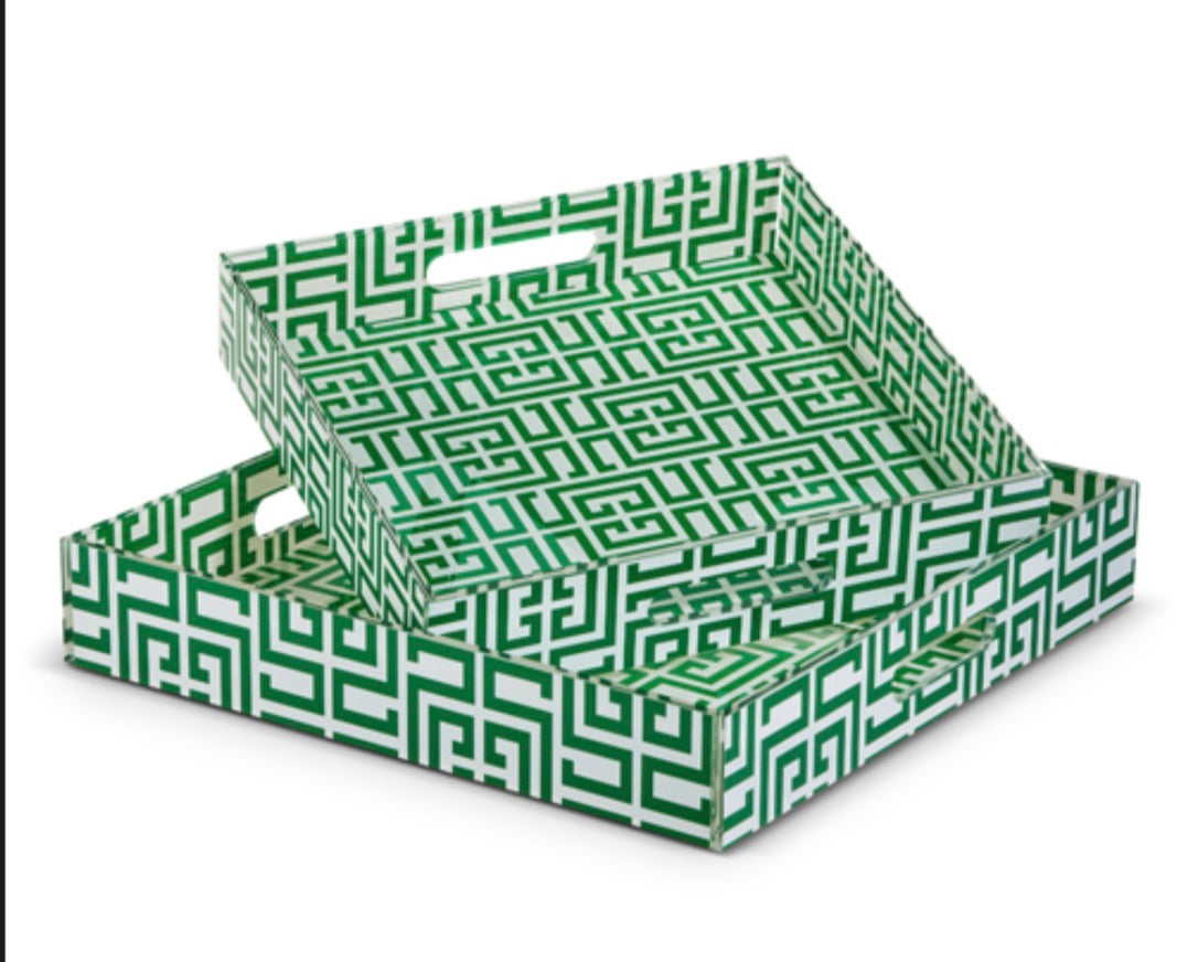 Green Greek Key Trays